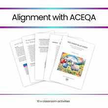 Load image into Gallery viewer, Display of Printable educators guide on how Red Sheep Blue Sheep, by Maggie O'Hara aligns with the ACEQA for educators and teachers.