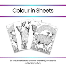 Load image into Gallery viewer, Display of Printable colouring in sheets to use alongside Red Sheep Blue Sheep educator pack, by Maggie O'Hara promoting diversity and inclusion through fun activities.