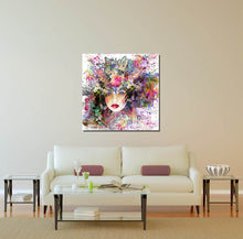 Load image into Gallery viewer, Artwork 'Fleur' by Maggie O'Hara on a wall in a neutral colour lounge room
