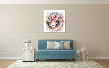 Load image into Gallery viewer, 'Looking through the Window' canvas by Maggie O'Hara on a wall in a lounge room with a blue couch..