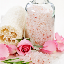 Load image into Gallery viewer, Bottle of bath salts with roses 
